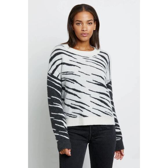 Rails Lana Sweater Mixed‎ Abstract Tiger Cream Charcoal Wool Cashmere Small - Picture 1 of 12